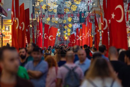 Photo for Turkish people with Turkish flags in Istiklal Avenue. National holidays of Turkiye concept photo. Istanbul turkiye - 10.28.2023 - Royalty Free Image