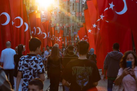 Photo for Turkish national holidays background photo. Turkish flags and people. Istanbul Turkiye - 10.28.2023 - Royalty Free Image