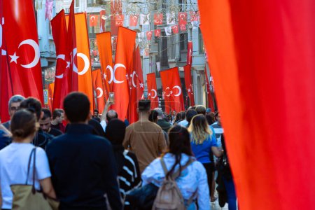 Photo for National holidays of Turkiye concept photo. Turkish people and Turkish flags. Republic day or victory day of Turkiye. Istanbul Turkiye - 10.28.2023 - Royalty Free Image