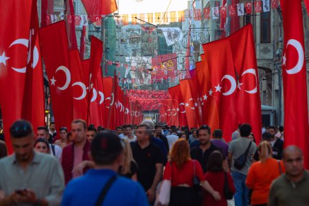 Photo for Turkish people and Turkish flags in Istiklal Avenue. National holidays of Turkiye background photo. Istanbul Turkiye - 10.28.2023 - Royalty Free Image