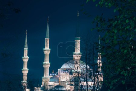 Photo for Sultanahmet Camii or Blue Mosque view at night. Visit Istanbul background photo. Ramadan or islamic or laylat al-qadr or kadir gecesi concept photo. - Royalty Free Image