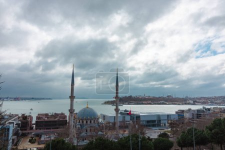 Nusretiye Mosque and Galataport view from Cihangir district. Istanbul background photo.