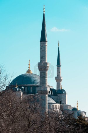 Sultanahmet oder Blaue Moschee vertikales Foto. Ramadan oder islamisches Konzept Hintergrundbild.