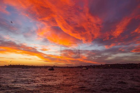 Sunset view of Istanbul. Dramatic clouds and cityscape of Istanbul from Uskudar district.