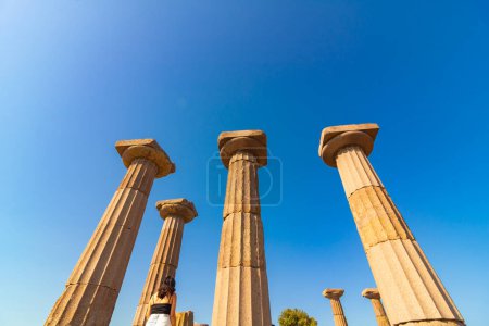 Temple of Athena in Assos ancient city in Canakkale Turkiye. Ancient city ruins in Turkiye concept photo.