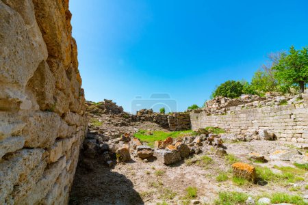 Troy ancient city ruins view. Visit Turkey concept background photo.