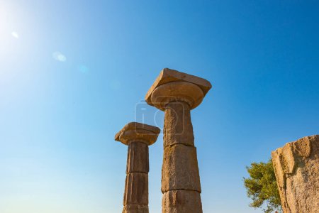 Columns of the Temple of Athena in Assos ancient city in Canakkale Turkiye.