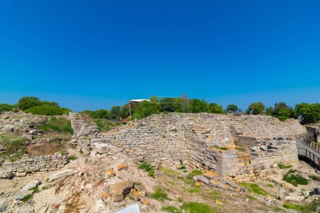 Troy vue sur la ville antique. Ruines de Troie photo de fond. Visiter le concept Turquie.