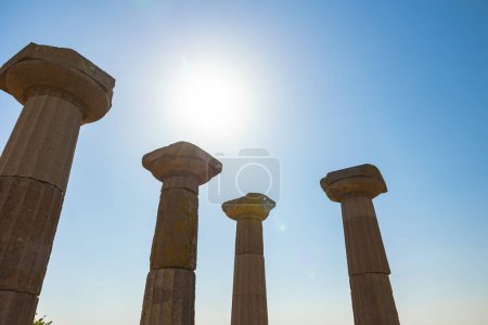 Columns of the temple of Athena in Assos Ancient City. Ancient Greek city ruins in Turkey.
