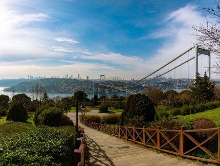 Istanbul view from Otagtepe. Fatih Sultan Mehmet Bridge with cityscape of Istanbul.