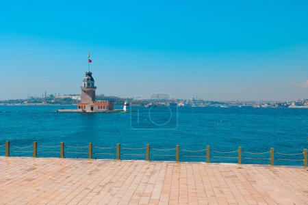 Maiden's Tower aka Kiz Kulesi and cityscape of Istanbul at daytime. Travel to Istanbul background photo.