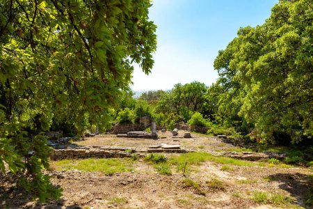 Blick auf die archäologische Stätte Troja im Frühjahr. Besuchen Sie Türkei Konzeptfoto.