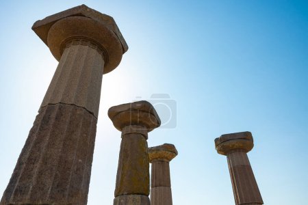 Columns of the temple of Athena in Assos ancient city in Canakkale Turkiye.