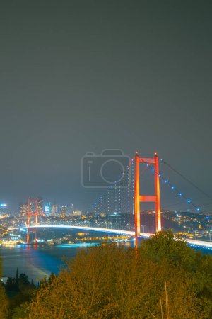 Foto de Vista del puente del Bósforo por la noche. Visita Estambul concepto vertical foto. - Imagen libre de derechos