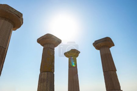 Assos ancient city ruins. Visit Turkey concept. Columns of Temple of Athena in Canakkale Turkiye.