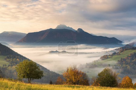 Téléchargez les photos : Paysage rural de montagne dans une matinée brumeuse d'automne. Parc national Mala Fatra dans le nord-ouest de la Slovaquie, Europe. - en image libre de droit
