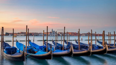 Photo for Gondolas of Venice at sunrise, Italy, Europe. - Royalty Free Image