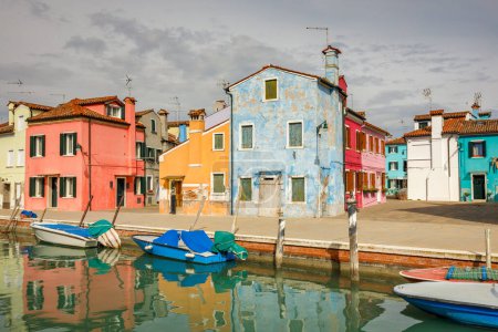 Photo for The Burano island near Venice, a canal with colorful houses, Italy, Europe. - Royalty Free Image