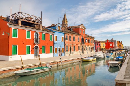 Photo for The Burano island near Venice, a canal with colorful houses, Italy, Europe. - Royalty Free Image