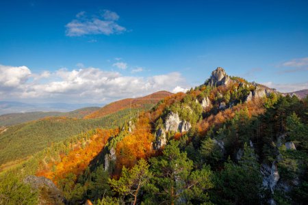 Téléchargez les photos : Paysage montagneux durant la matinée d'automne. The Sulov Rocks, réserve naturelle nationale au nord-ouest de la Slovaquie, Europe. - en image libre de droit
