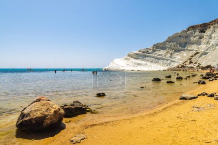 Photo for The Scala dei Turchi - Stair of the Turks, rocky cliff on the coast of Realmonte, near Agrigento at Sicily, Italy, Europe. - Royalty Free Image