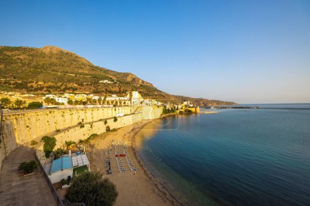Photo for City beach in Castellammare del Golfo at sunrise, a town on the coast of northwestern Sicily. - Royalty Free Image