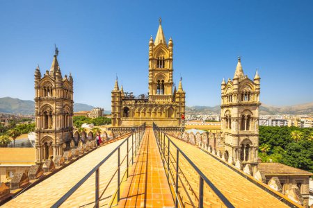 Photo for Palermo Cathedral, view of towers from roof of cathedral, a major landmark and tourist attraction in capital of Sicily, Italy, Europe. - Royalty Free Image
