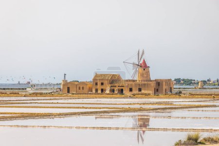Photo for Marsala - "Saline dello Stagnone", salt lake in the natural reserve of the Stagnone islands of Marsala at Sicily, Italy, Europe. - Royalty Free Image