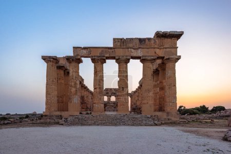 Photo for Temple of Hera in Selinunte at sunset. The archaeological site at Sicily, Italy, Europe. - Royalty Free Image