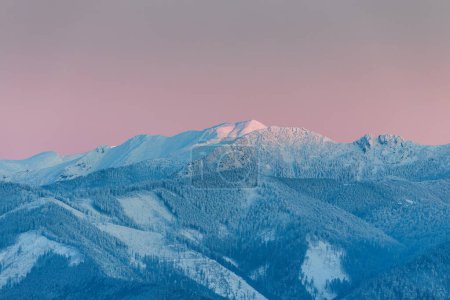 Téléchargez les photos : Paysage enneigé de montagne d'hiver au coucher du soleil. Parc national Mala Fatra en Slovaquie, Europe. - en image libre de droit
