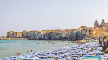 Photo for CEFALU, ITALY - JULY 16, 2023: city beach in an attractive destination in Sicily. - Royalty Free Image