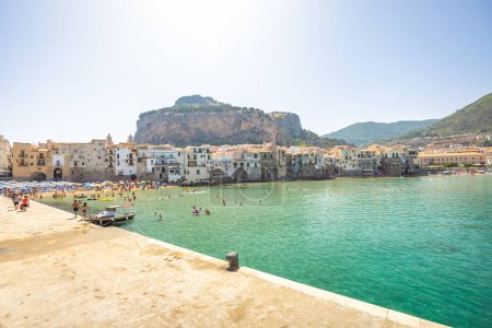 Photo for CEFALU, ITALY - JULY 16, 2023: city beach in an attractive destination in Sicily. - Royalty Free Image