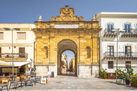 Photo for MARSALA, ITALY - JULY 8, 2023: The Porta Nuova, entrance gate in historic centre of town at Sicily. - Royalty Free Image