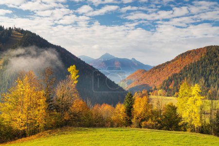 Téléchargez les photos : Paysage rural de montagne dans une matinée d'automne. Parc national Mala Fatra dans le nord-ouest de la Slovaquie, Europe. - en image libre de droit