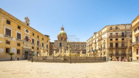 Photo for PALERMO, ITALY - JULY 18, 2023: Pretoria Fountain in historic centre in capital of Sicily. - Royalty Free Image