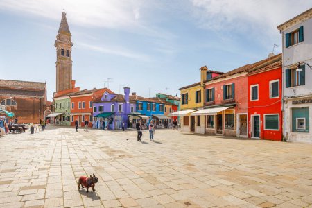 Photo for BURANO, ITALY - MARCH 3, 2023: Square with a colorful houses, island near Venice. - Royalty Free Image