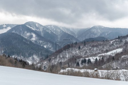 Téléchargez les photos : Pays d'hiver avec montagnes enneigées. Région de Liptov en Slovaquie, Europe. - en image libre de droit