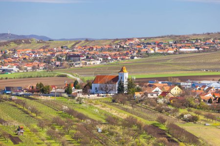 Photo for View of Boretice village from The Slunecna lookout tower near Velke Pavlovice in wine region of South Moravia, Czech Republic, Europe. - Royalty Free Image