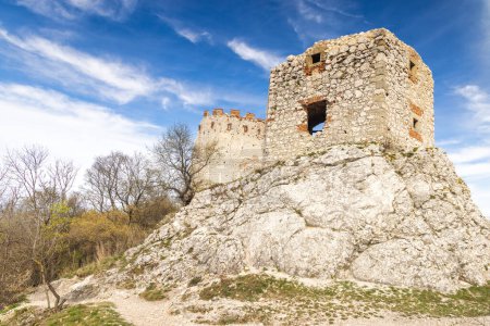 Las ruinas del castillo Devicky en las colinas Pavlov en Moravia del Sur, República Checa, Europa.