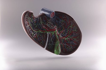 Téléchargez les photos : Human liver anatomy model in air on gray background. Structure and function of liver disease concept - en image libre de droit