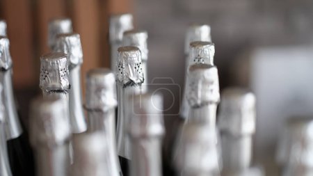 Téléchargez les photos : Silver bottles of champagne in row in bar. Party celebration concept - en image libre de droit