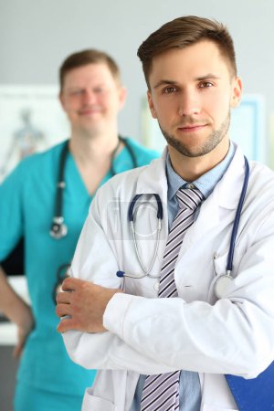 Photo for Portrait of two men in healthcare profession. Team of cardiologists therapists or surgeons - Royalty Free Image