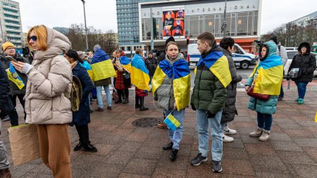 Photo for Berlin, Germany - 24 February 2023: Demonstration in support of Ukraine on the first anniversary of Russias invasion of Ukraine. - Royalty Free Image