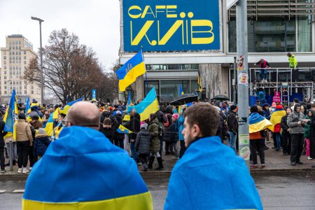 Photo for Berlin, Germany - 24 February 2023: Demonstration in support of Ukraine on the first anniversary of Russias invasion of Ukraine. - Royalty Free Image