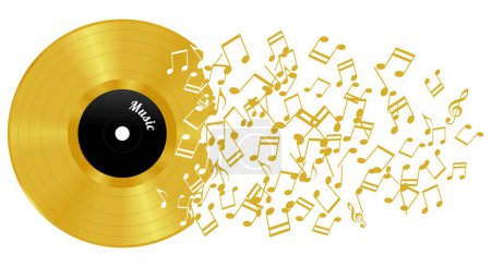 Abstract gold vinyl record with notes