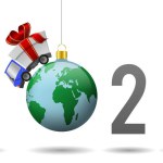 2024 Happy New Year and delivery truck with gift box and christmas ball globe, illustration