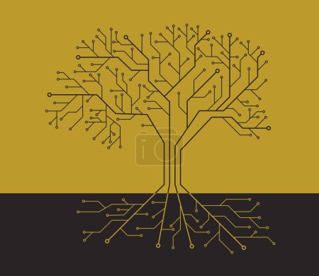 Téléchargez les photos : Carte de circuit imprimé comme arbre d'or, illustration vectorielle - en image libre de droit