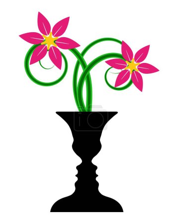 Vase rubin avec fleur, illusion d'optique, fille de la tête