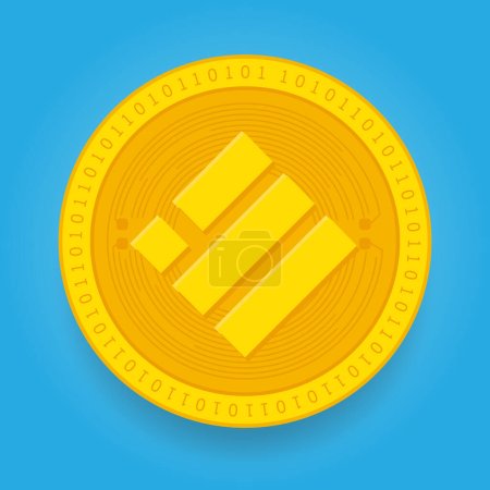Illustration for Binance USD BUSD golden coin isolated on blue background. Cryptocurrency vector illustration eps 10 template. - Royalty Free Image