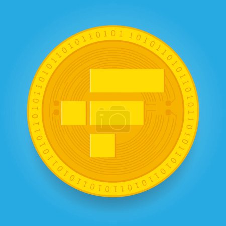 Illustration for FTX Token FTT golden coin isolated on blue background. Cryptocurrency vector illustration eps 10 template. - Royalty Free Image